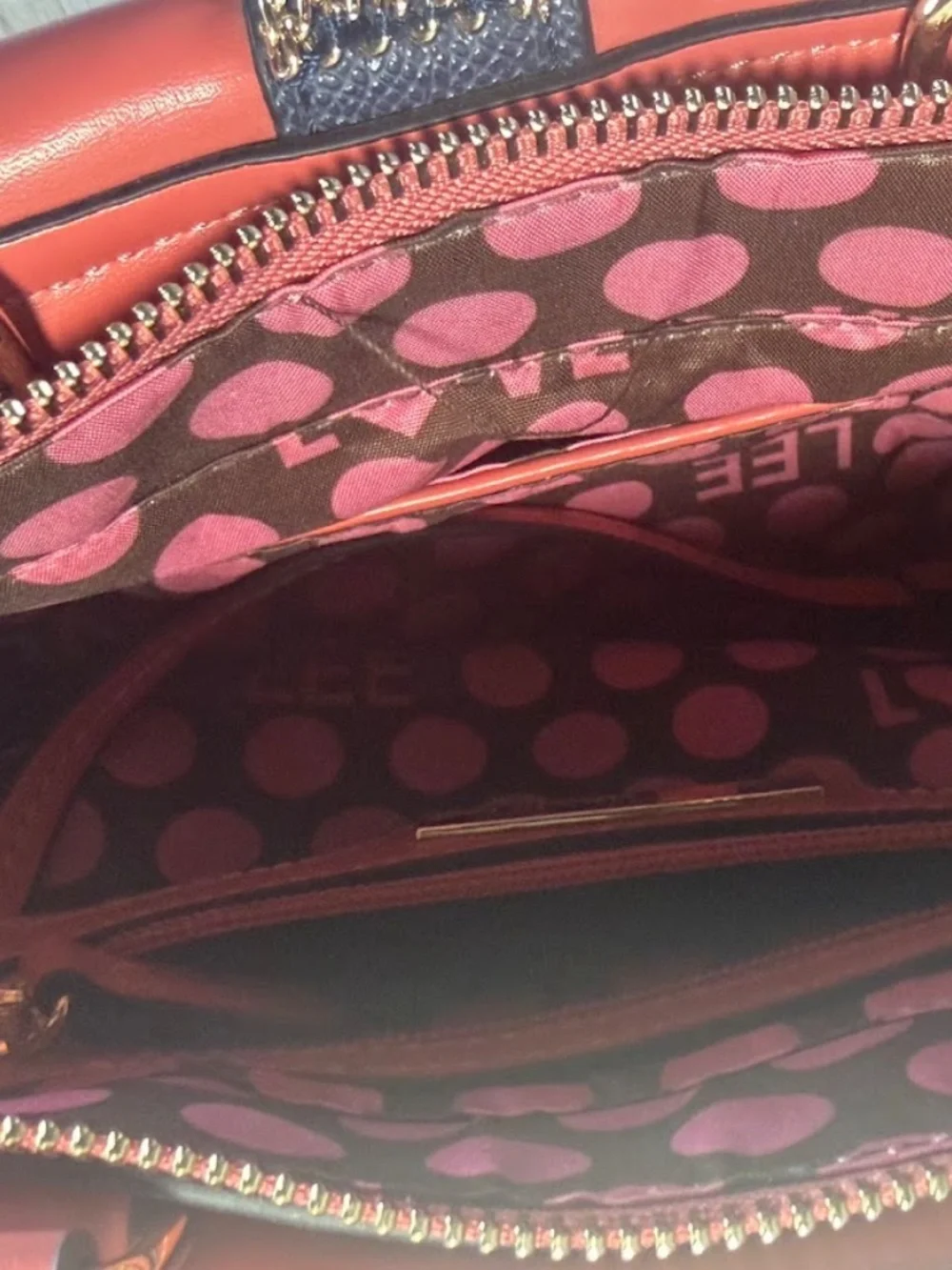 Nicole Lee USA Colorblock Satchel Handbag Navy Coral Pink Vegan Leather